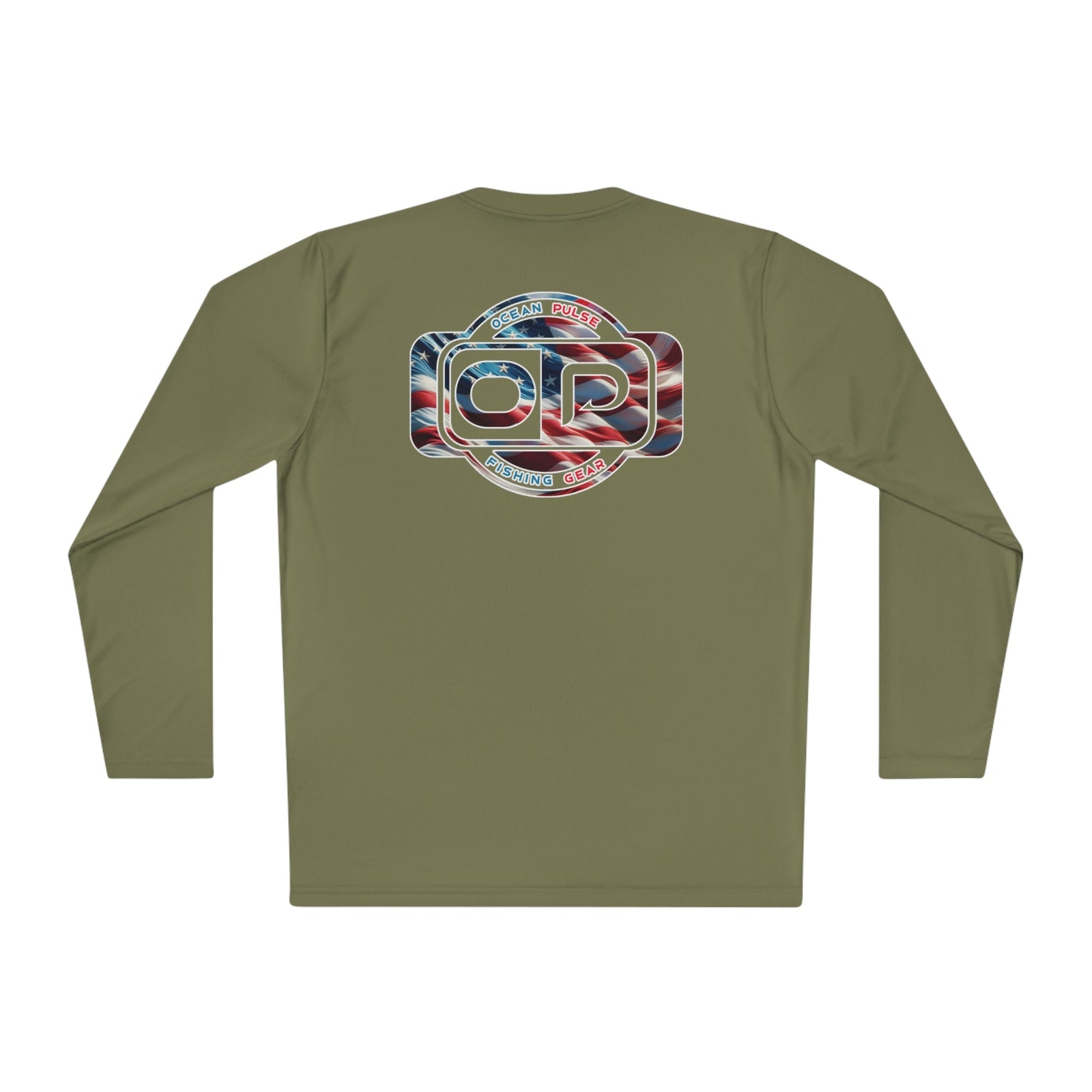 OP American Flag Long Sleeve Performance Fishing Shirt by Ocean Pulse (Olive Drab Green) - Ocean Pulse Gear