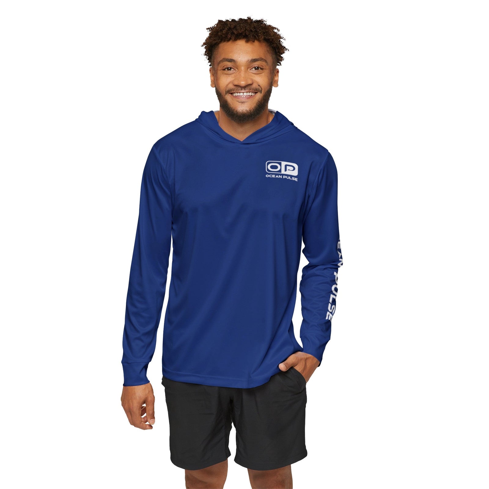 Wahooligan Long Sleeve Performance Fishing Shirt With Hood by Ocean Pulse - Dark Blue - Ocean Pulse Gear