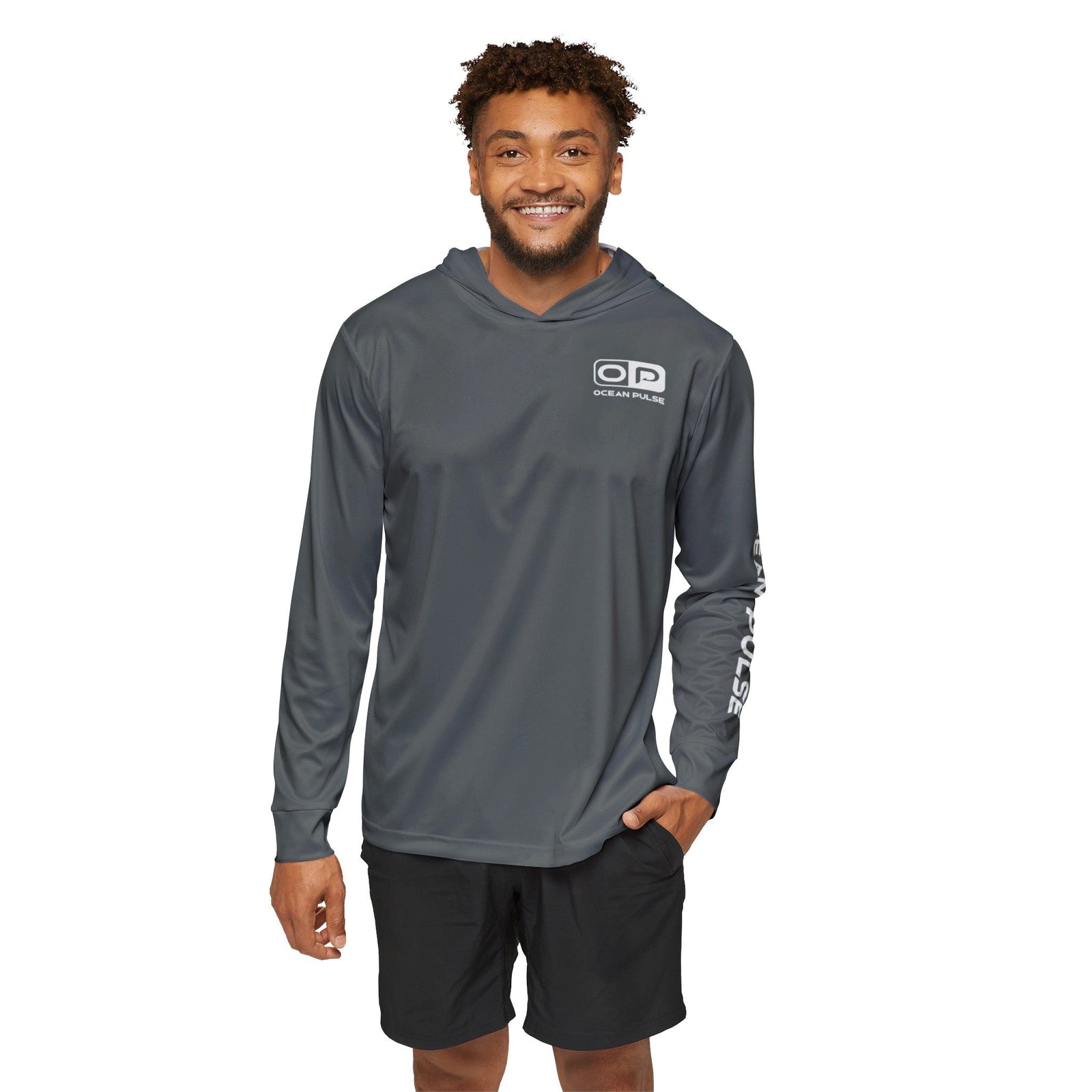 Wahooligan Long Sleeve Performance Fishing Shirt With Hood by Ocean Pulse - Dark Gray - Ocean Pulse Gear