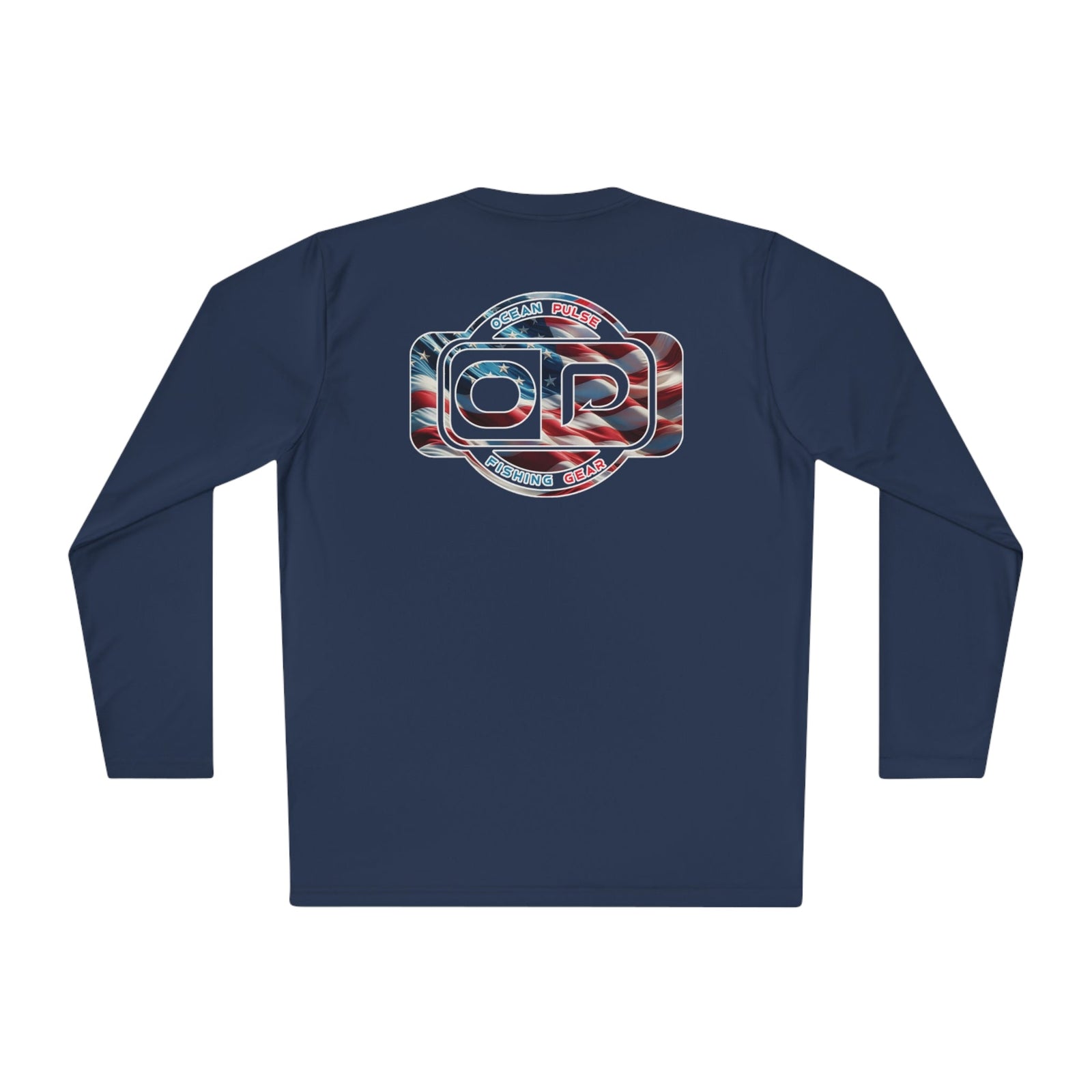 OP American Flag Long Sleeve Performance Fishing Shirt by Ocean Pulse (Navy Blue) - Ocean Pulse Gear