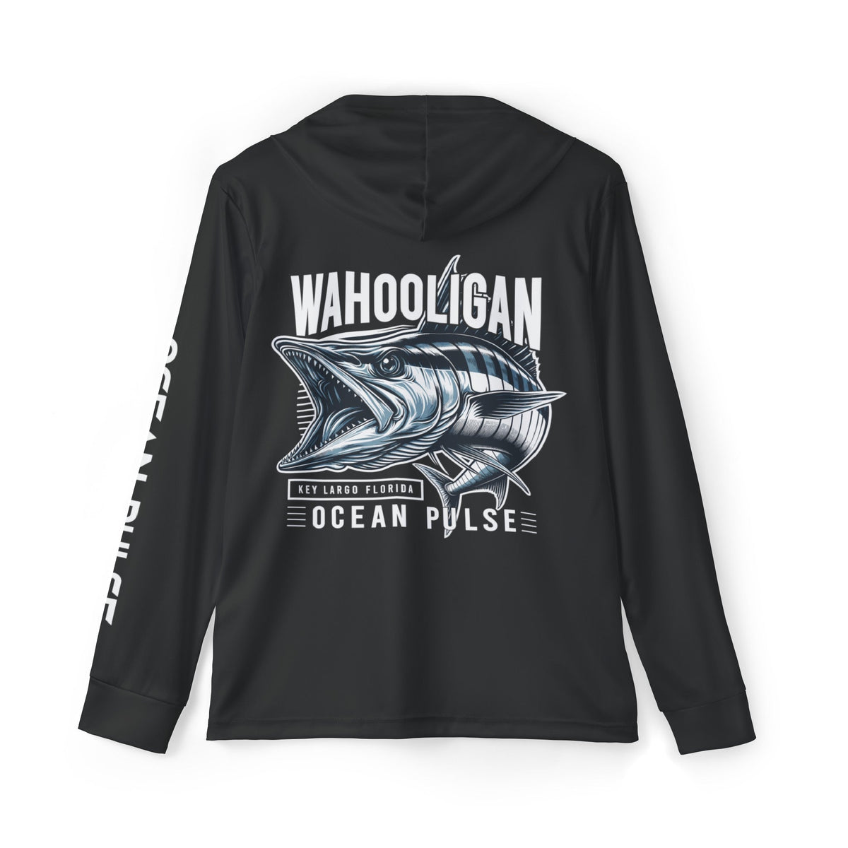Wahooligan Long Sleeve Performance Fishing Shirt With Hood by Ocean Pulse - Black - Ocean Pulse Gear