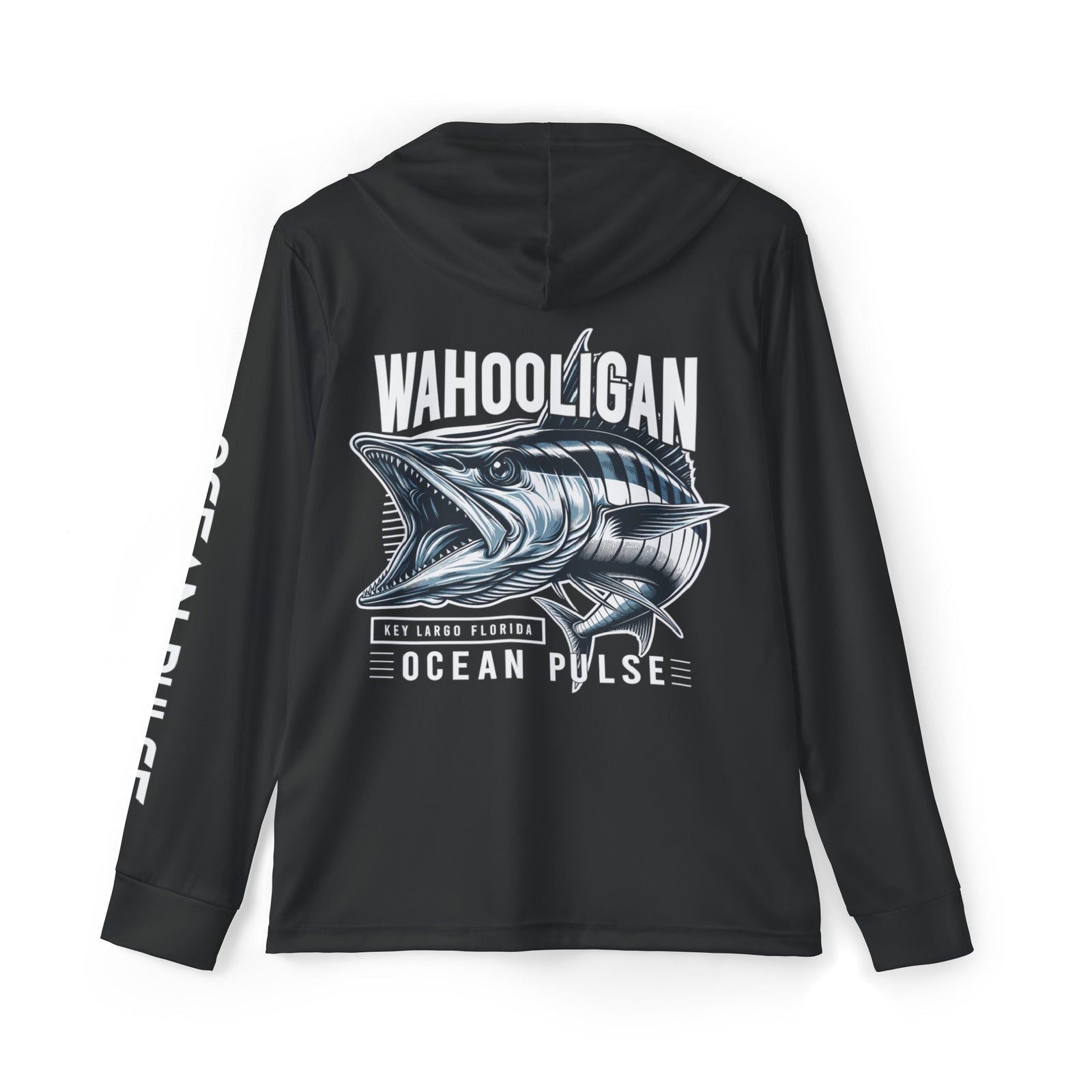 Wahooligan Long Sleeve Performance Fishing Shirt With Hood by Ocean Pulse - Black - Ocean Pulse Gear
