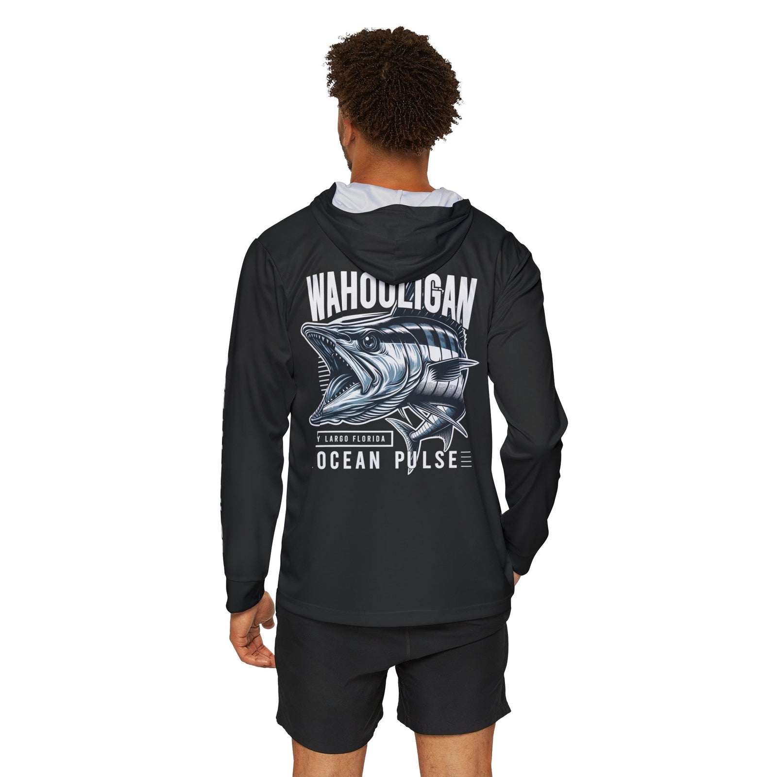 Wahooligan Long Sleeve Performance Fishing Shirt With Hood by Ocean Pulse - Black - Ocean Pulse Gear