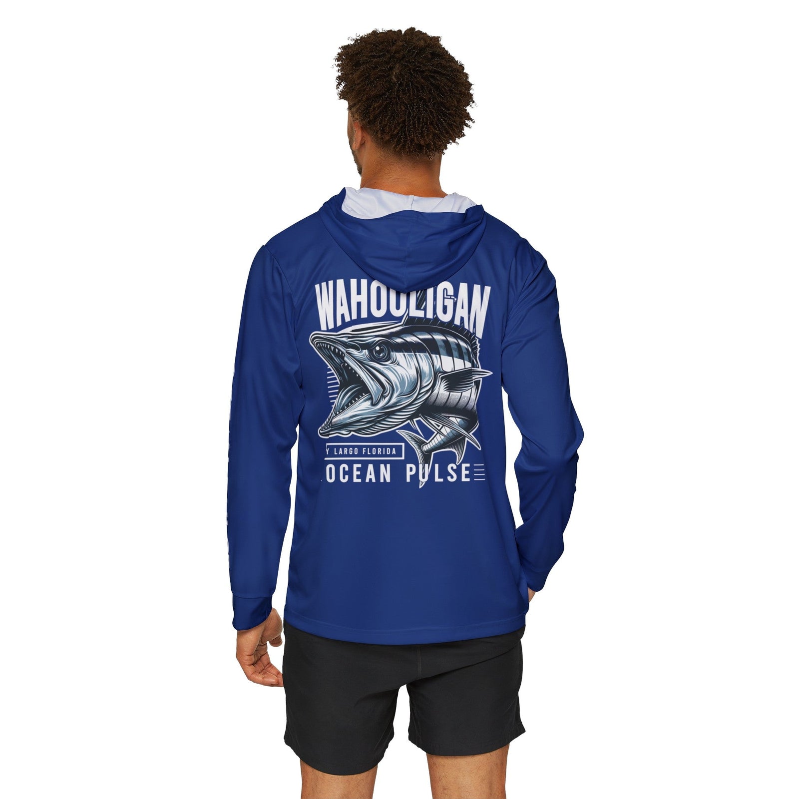 Wahooligan Long Sleeve Performance Fishing Shirt With Hood by Ocean Pulse - Dark Blue - Ocean Pulse Gear