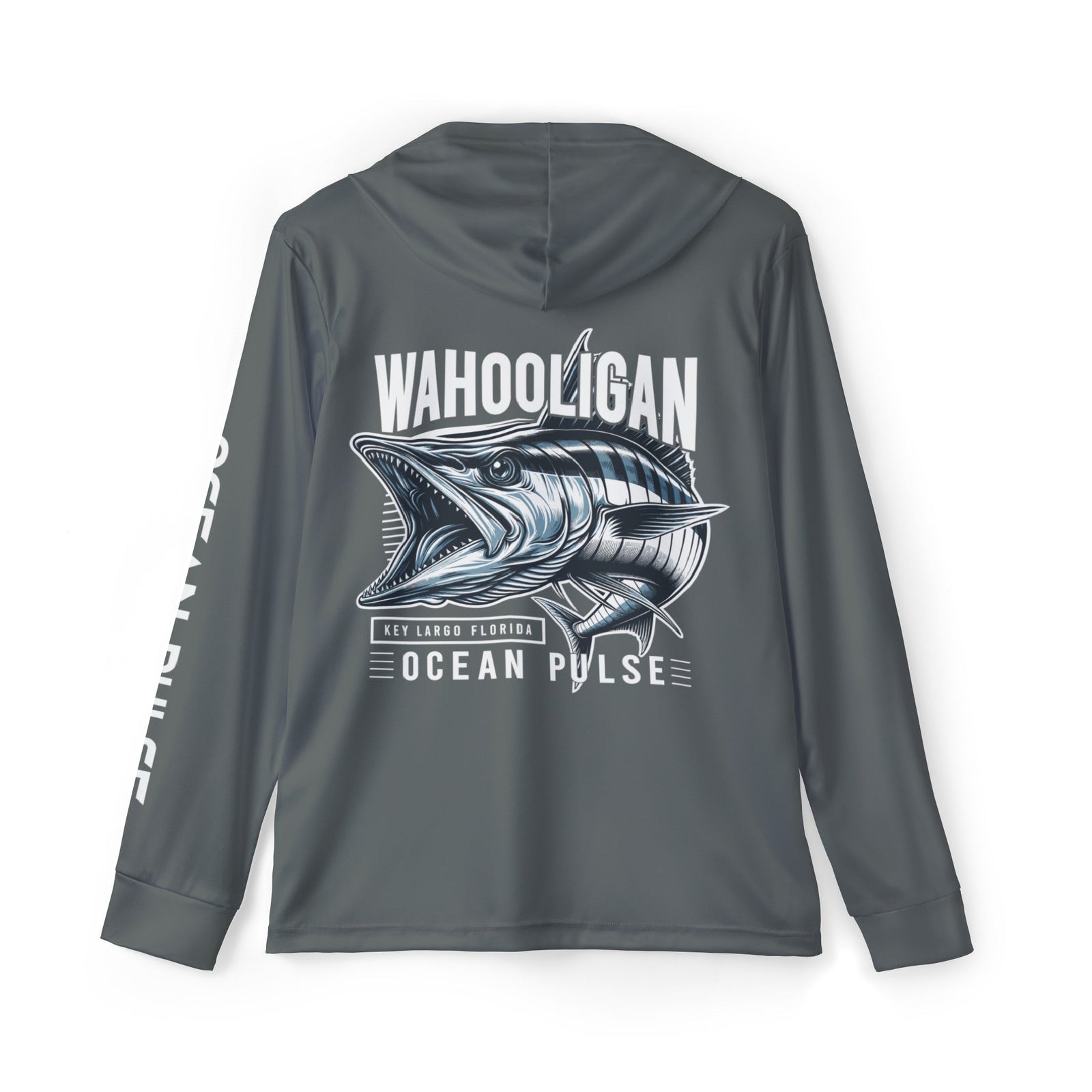 Wahooligan Long Sleeve Performance Fishing Shirt With Hood by Ocean Pulse - Dark Gray - Ocean Pulse Gear