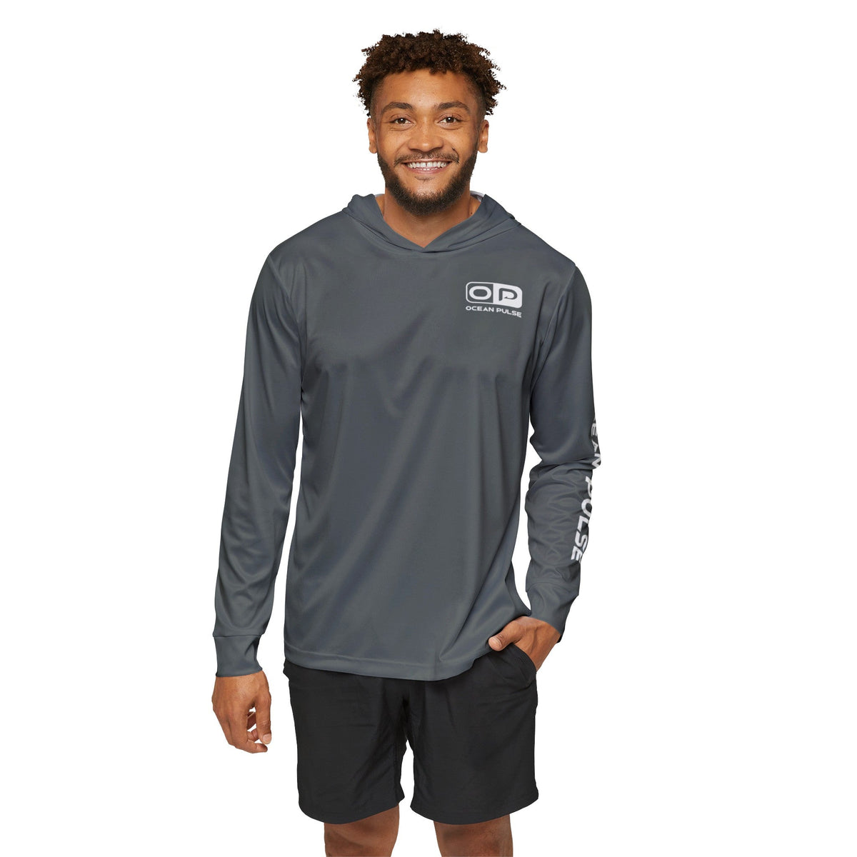 Wahooligan Long Sleeve Performance Fishing Shirt With Hood by Ocean Pulse - Dark Gray - Ocean Pulse Gear